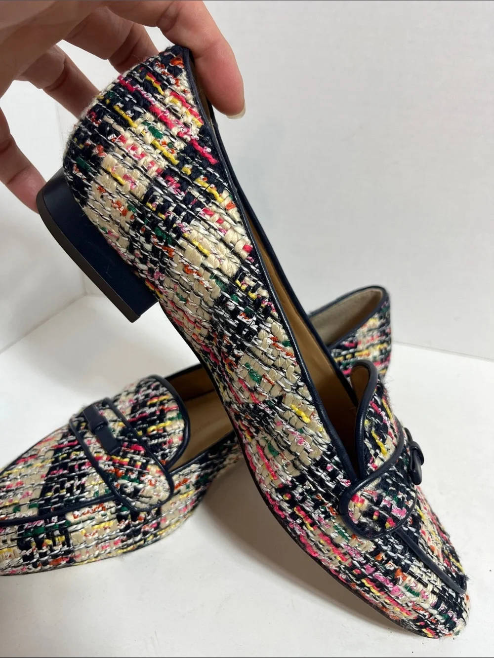 Talbots Multicolor Tweed Loafers with Navy Trim